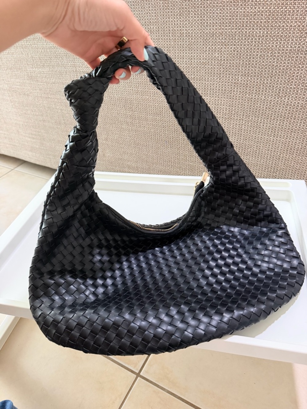 Anthropologie Black Woven Shoulder Hobo Bag
